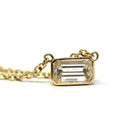 Emerald Cut Diamond Necklace - Modern 18k Yellow Gold Bezel Set Natural Genuine East West Station Pendant - Contemporary Charm Fine Jewelry