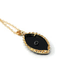 Onyx & Diamond Necklace - Retro 14k Yellow Gold Natural Black Chalcedony Gemstone Pendant Charm - Vintage 1970s Era Navette Fine 70s Jewelry