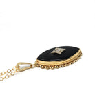 Onyx & Diamond Necklace - Retro 14k Yellow Gold Natural Black Chalcedony Gemstone Pendant Charm - Vintage 1970s Era Navette Fine 70s Jewelry