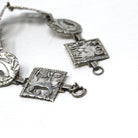 Retro Animal Bracelet - Vintage Sterling Silver Dove & Deer Fashion Accessory - Circa 1940s Era Wildlife Statement Jewelry