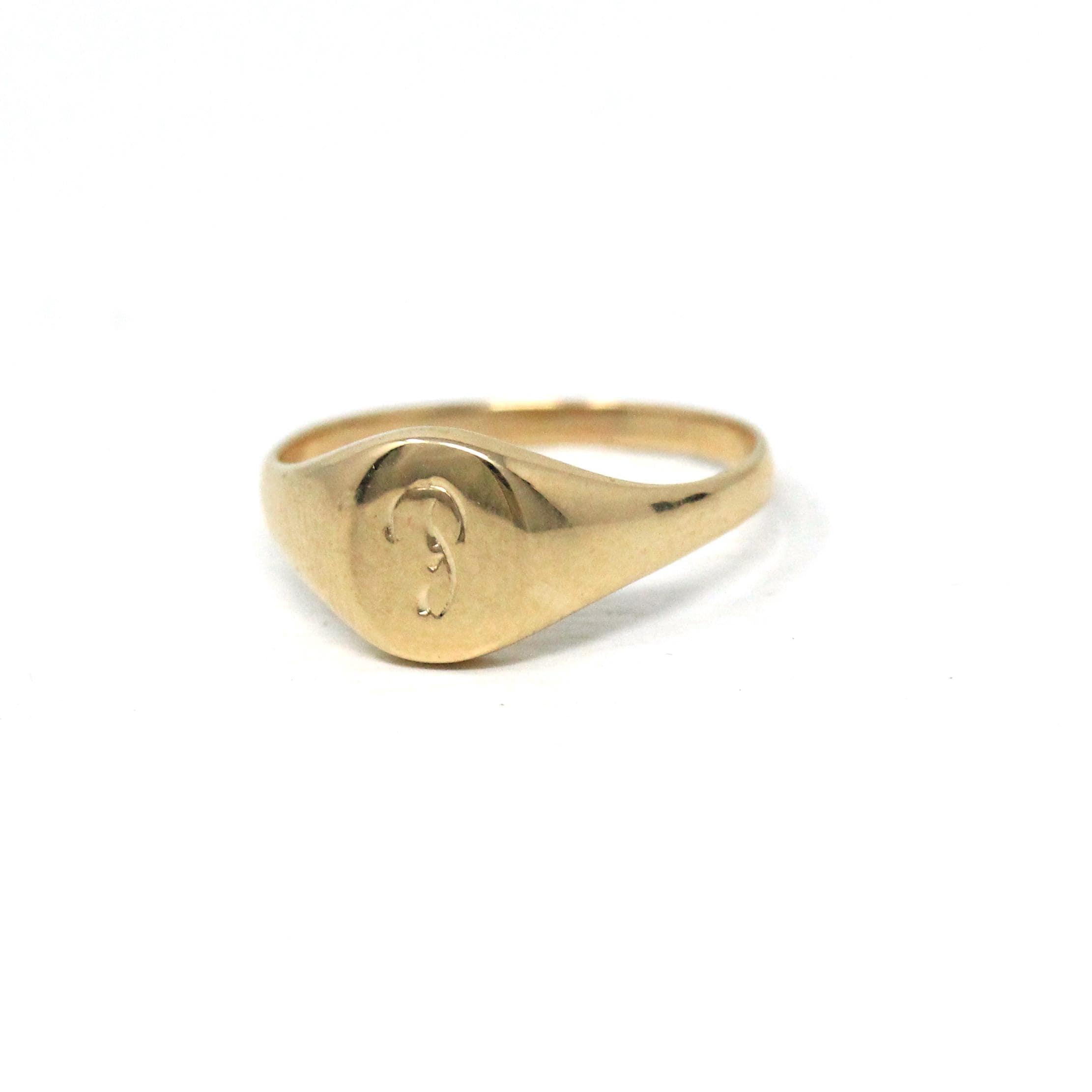 Letter "P" Ring - Retro 14k Yellow Gold Engraved Initial Signet Band - Vintage Circa 1970s Era Size 3 1/2 Pinky Midi Fine Children's Jewelry