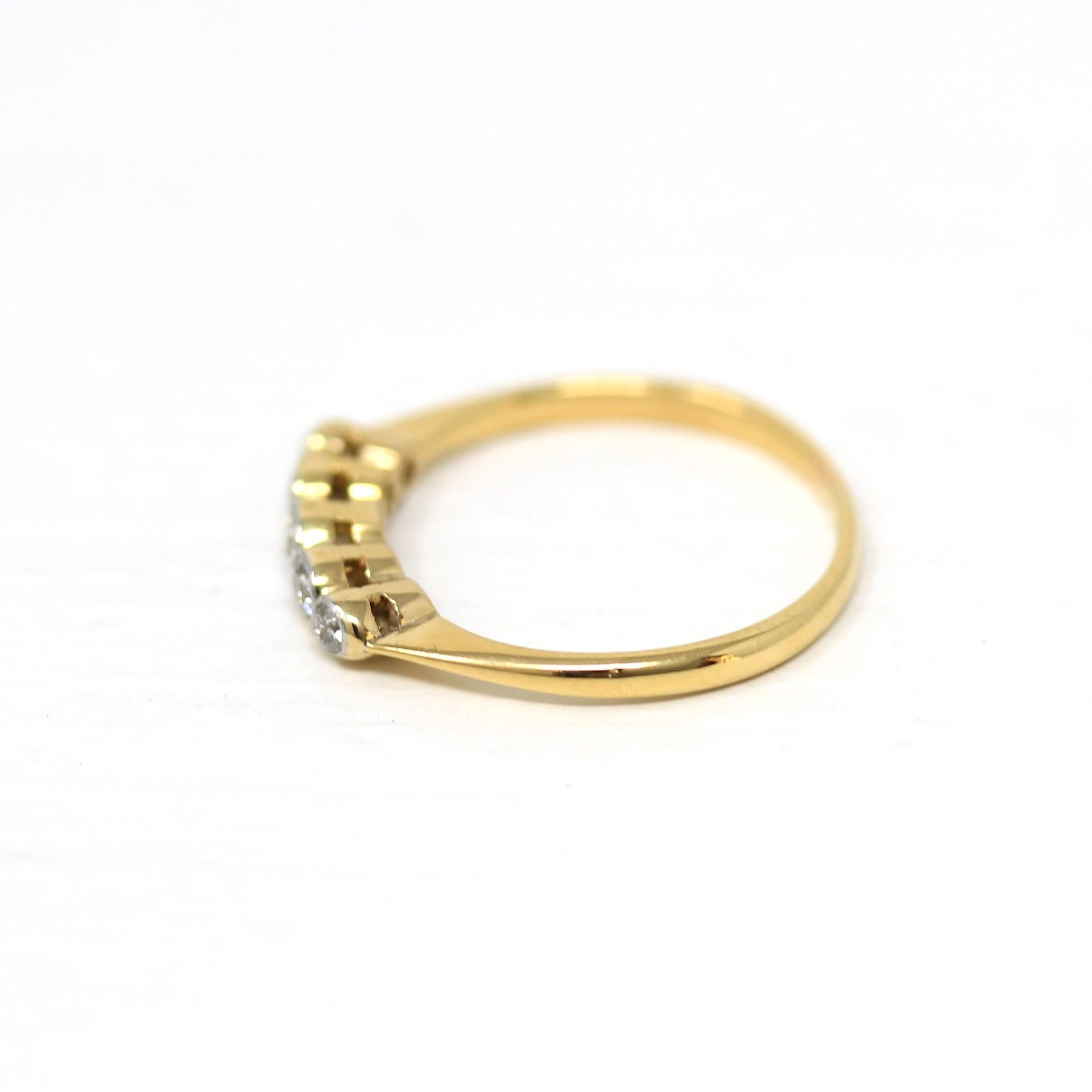 Edwardian Diamond Band - Antique 18k Yellow Gold Platinum .21 CTW Natural Gemstone Wedding Ring - Circa 1910s English Fine Stacking Jewelry