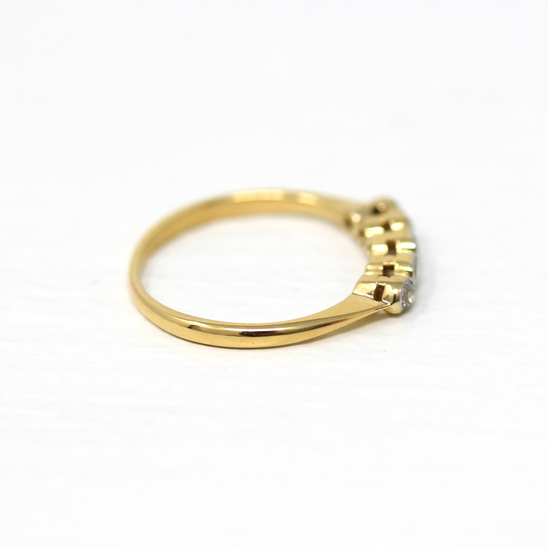 Edwardian Diamond Band - Antique 18k Yellow Gold Platinum .21 CTW Natural Gemstone Wedding Ring - Circa 1910s English Fine Stacking Jewelry