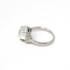 Vintage Moonstone Ring - Mid Century 18k White Gold Natural Cabochon Cut Gem - Circa 1950s Size 6 Genuine Diamonds June Fine 50s Jewelry