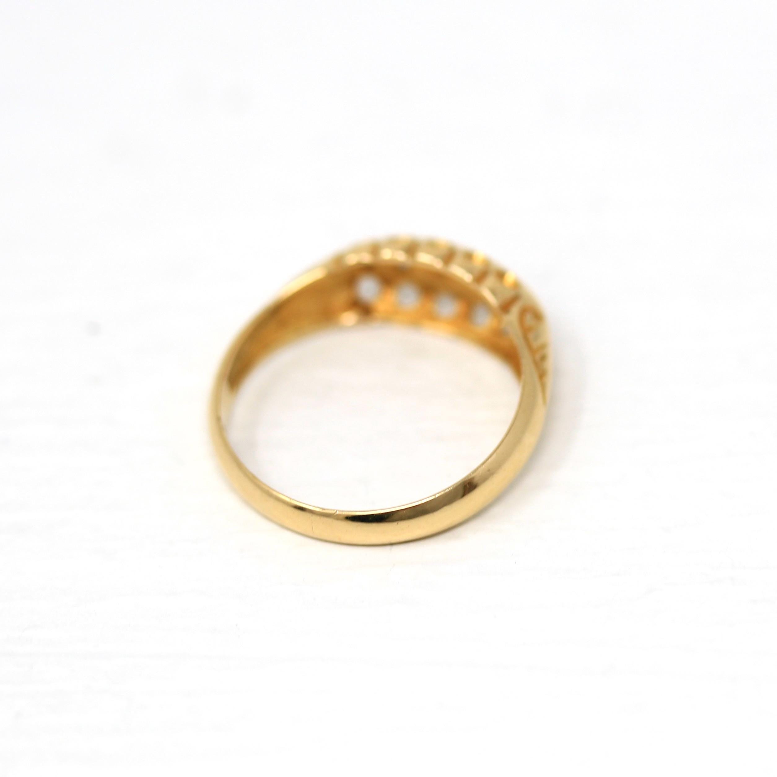 Antique Diamond Band - Edwardian 18k Yellow Gold Natural .05 CTW Five Stone Ring - Hallmark Date 1906 Chester England Fine Bridal Jewelry
