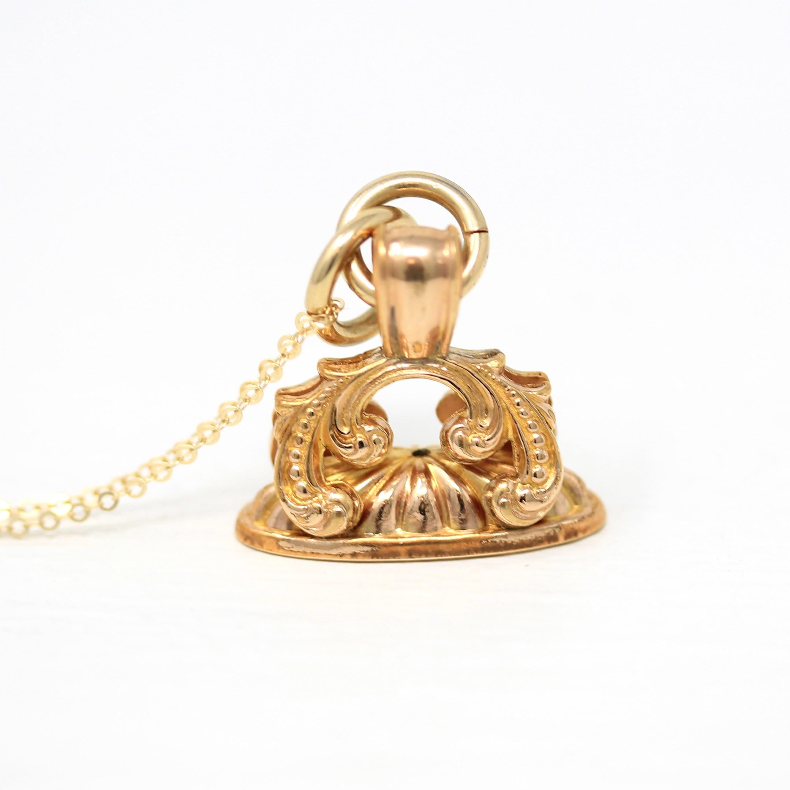 Antique Fob Necklace - Victorian Gold Filled Ornate Repousse Style Charm - Vintage Circa 1880s Era Pocket Watch Fashion Accessory Jewelry