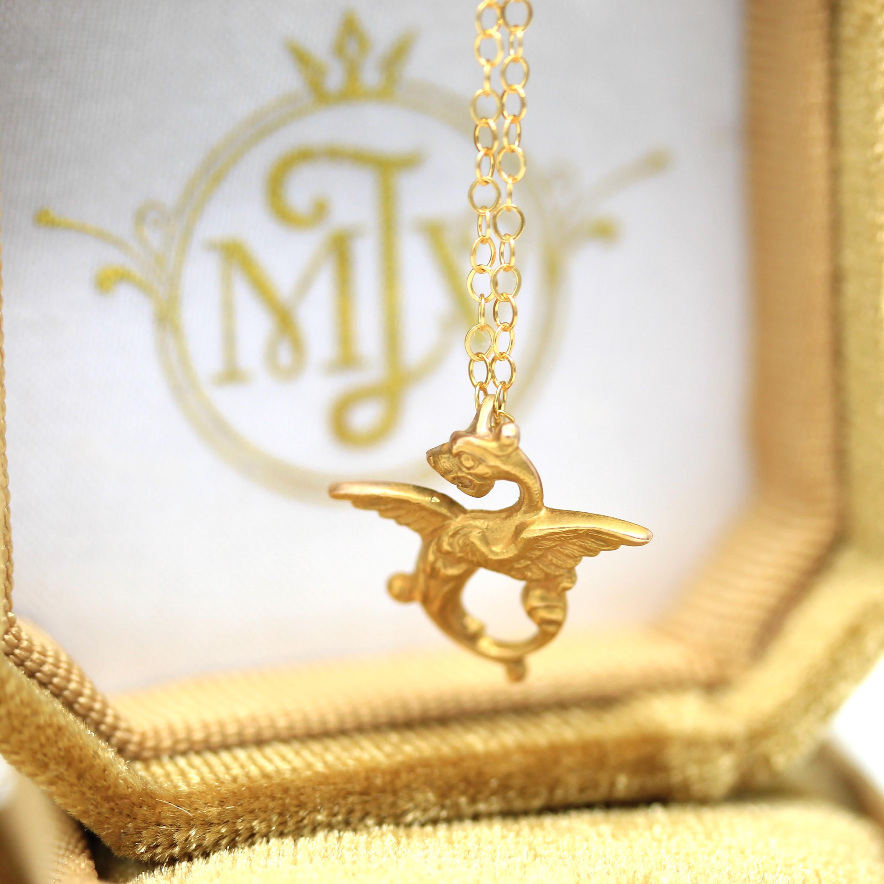 Antique Griffin Charm - Edwardian 14k Yellow Gold Stick Pin Conversion Pendant - Vintage Circa 1910s Era Mythological Beast Fine Jewelry