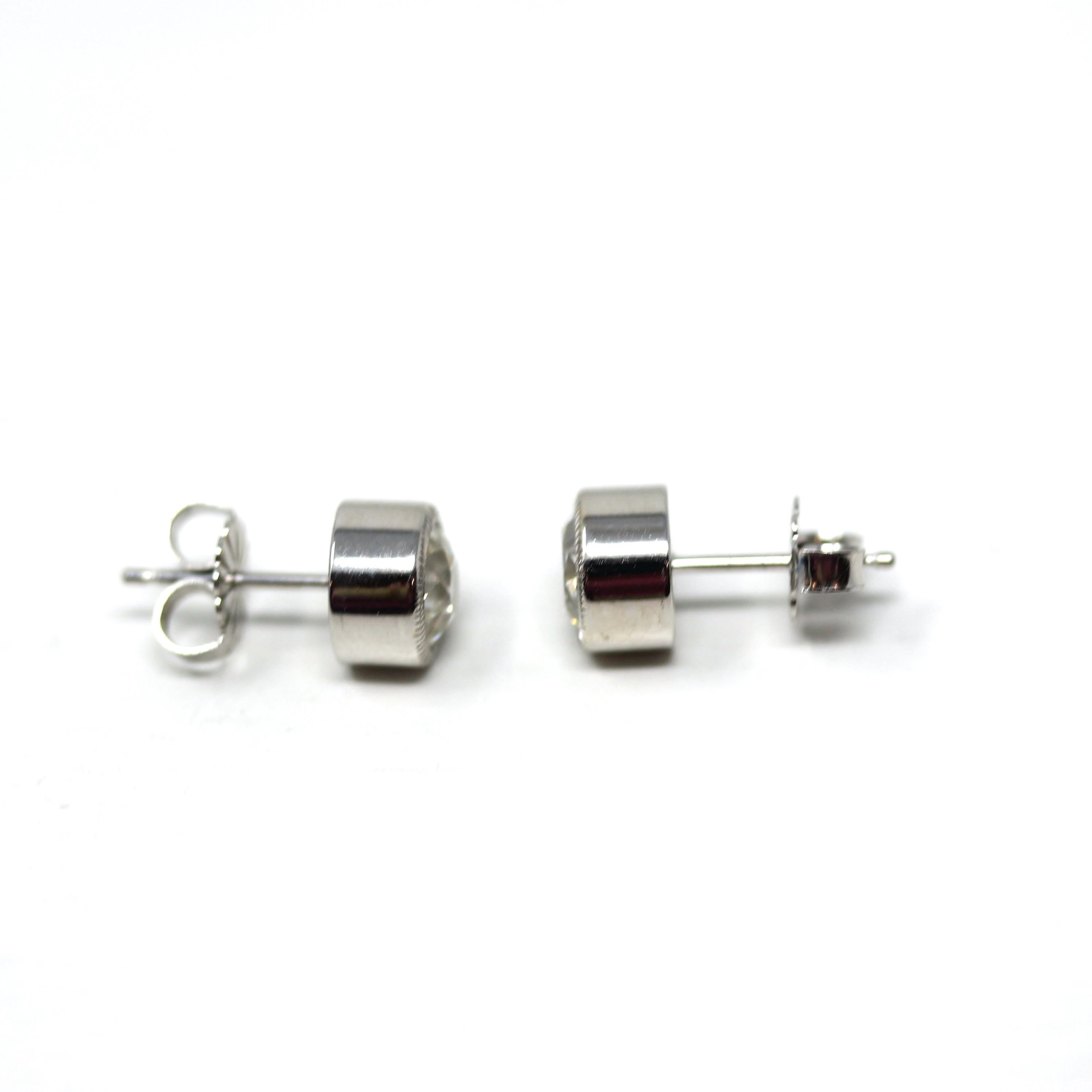 Antique Diamond Earrings - Custom 14k White Gold 1.54 CTW K/L Color VS1/VS2 Clarity Natural Old European Cuts - Bezel Stud Fine Gem Jewelry