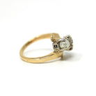 Pearl & Diamond Ring - Retro 14k Two Tone Gold Two Gemstones Toi Et Moi Bypass - Vintage Circa 1940s Era Size 5 1/4 Fine Statement Jewelry