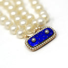 Antique Enamel Bracelet - Victorian Era 10k Rosy Yellow Gold Royal Blue Guilloché Enamel Clasp - Simulated Pearl Fine Celestial Jewelry