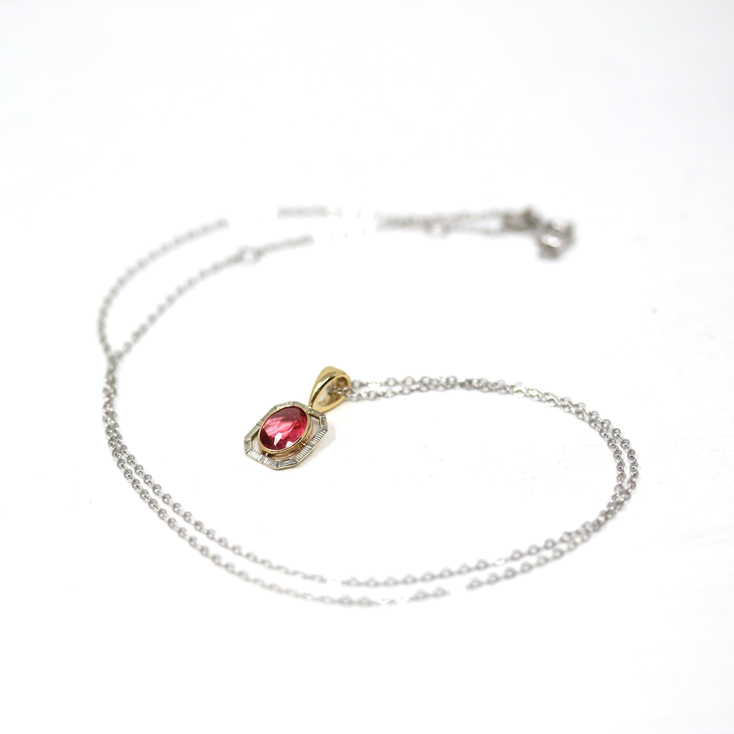 Simulated Pink Sapphire Charm - Art Deco Era 10k Yellow White Gold Handmade Glass Gem Pendant - Circa 1930 Stick Pin Conversion Fine Jewelry