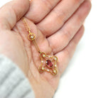 Antique Lavalier Necklace - Edwardian 15k Yellow Gold .70 CT Natural Oval Pink Tourmaline Gem Pendant - Circa 1910s Seed Pearl Fine Jewelry