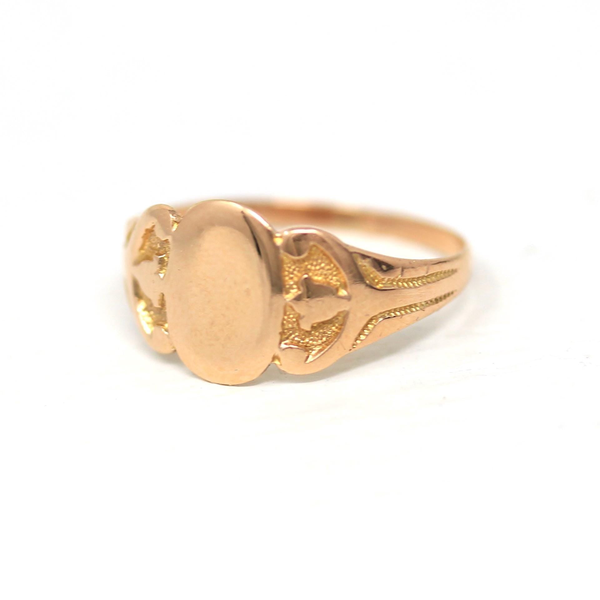 Blank Signet Ring - Edwardian 10k Rose Gold Engrave Monogram Letters Initials Band - Antique Circa 1910s Era Size 5 1/2 Ostby Barton Jewelry