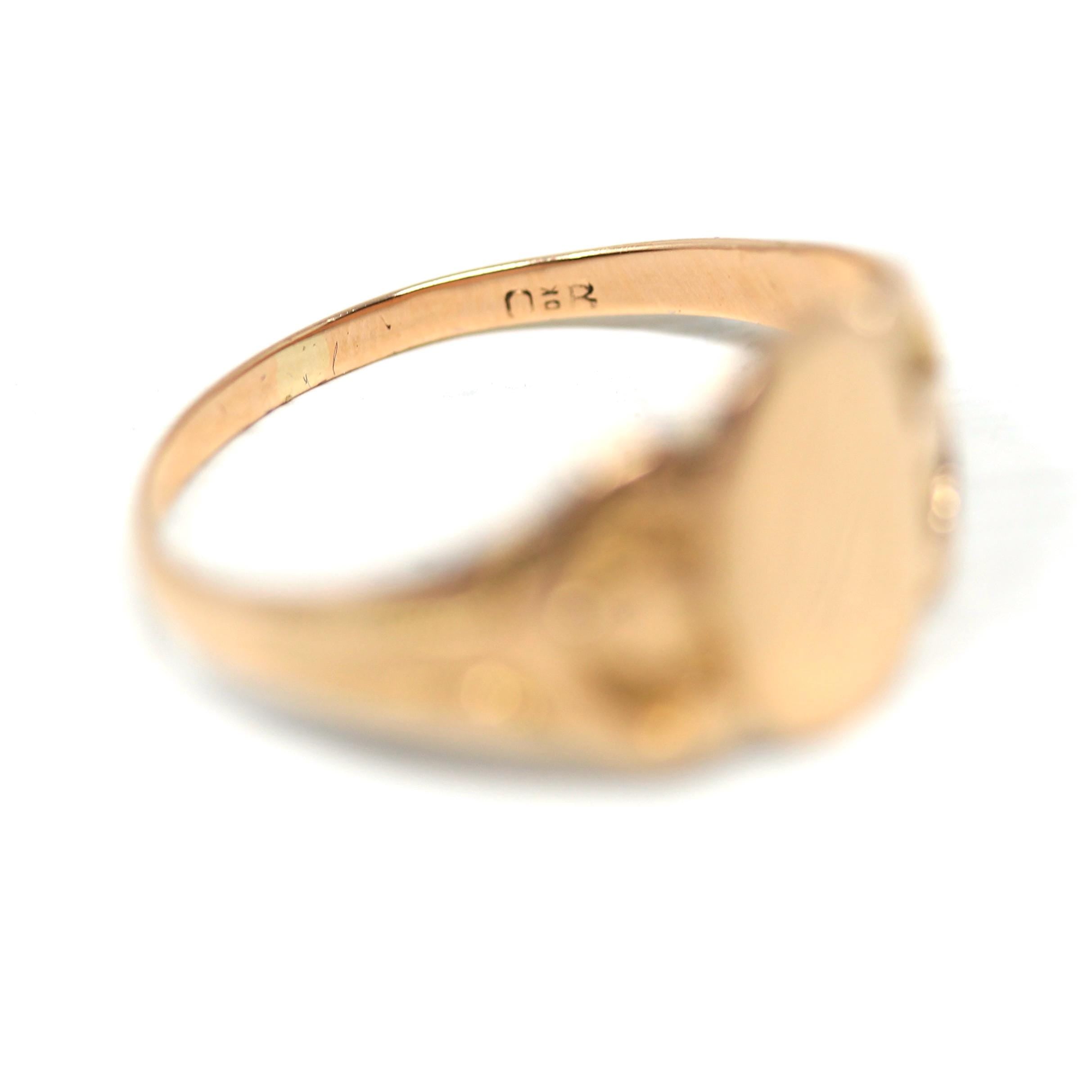 Blank Signet Ring - Edwardian 10k Rose Gold Engrave Monogram Letters Initials Band - Antique Circa 1910s Era Size 5 1/2 Ostby Barton Jewelry
