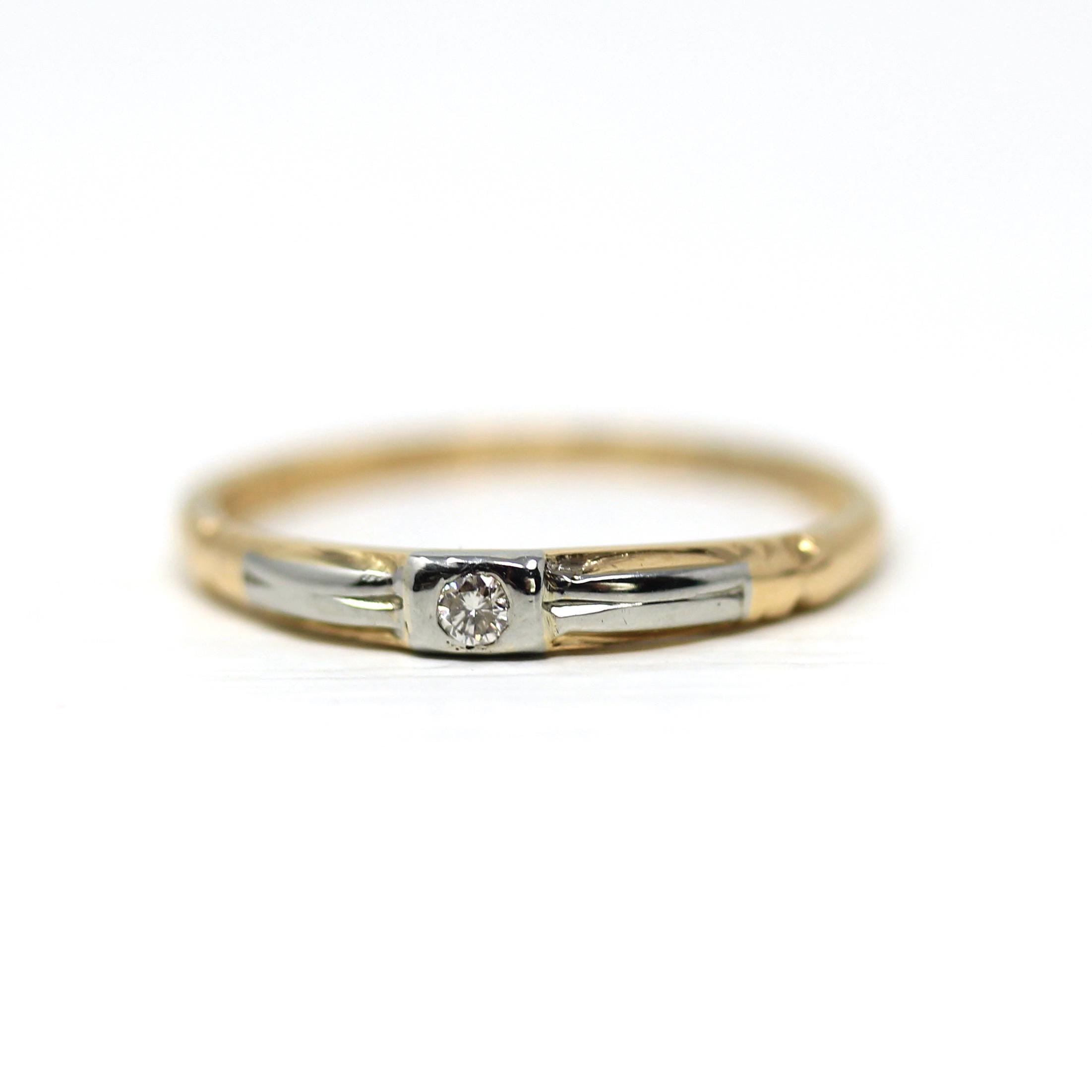 Vintage Wedding Band - Mid Century 14k Yellow & 18k White Gold Genuine Diamond Ring - Dated 1941 Size 5 1/2 Two Tone Fine Bridal 40s Jewelry