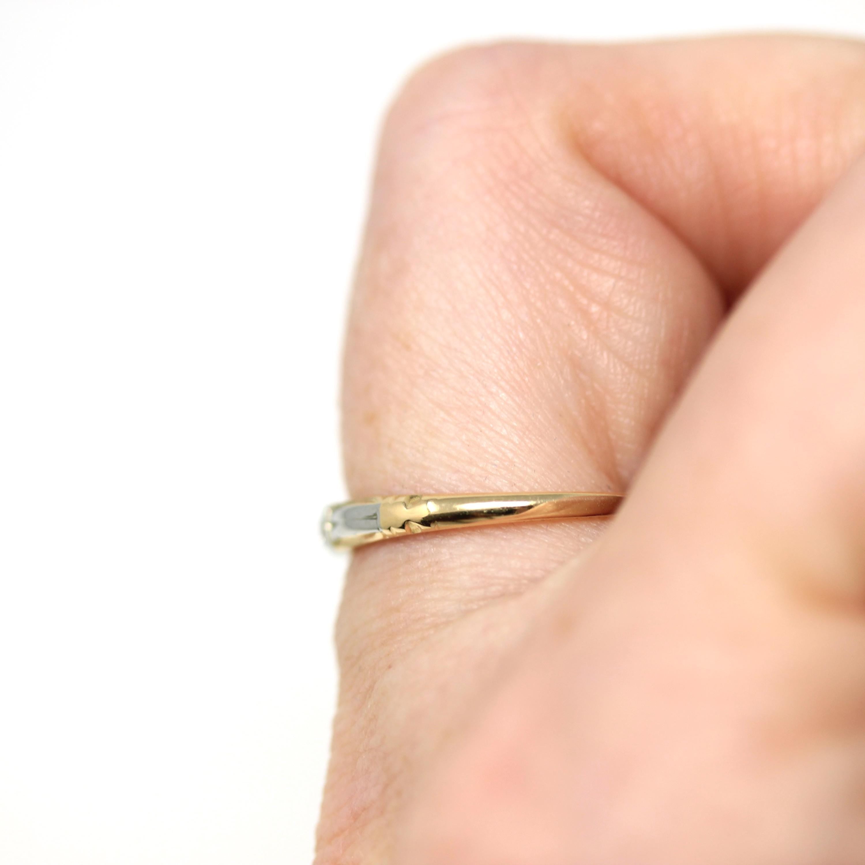 Vintage Wedding Band - Mid Century 14k Yellow & 18k White Gold Genuine Diamond Ring - Dated 1941 Size 5 1/2 Two Tone Fine Bridal 40s Jewelry