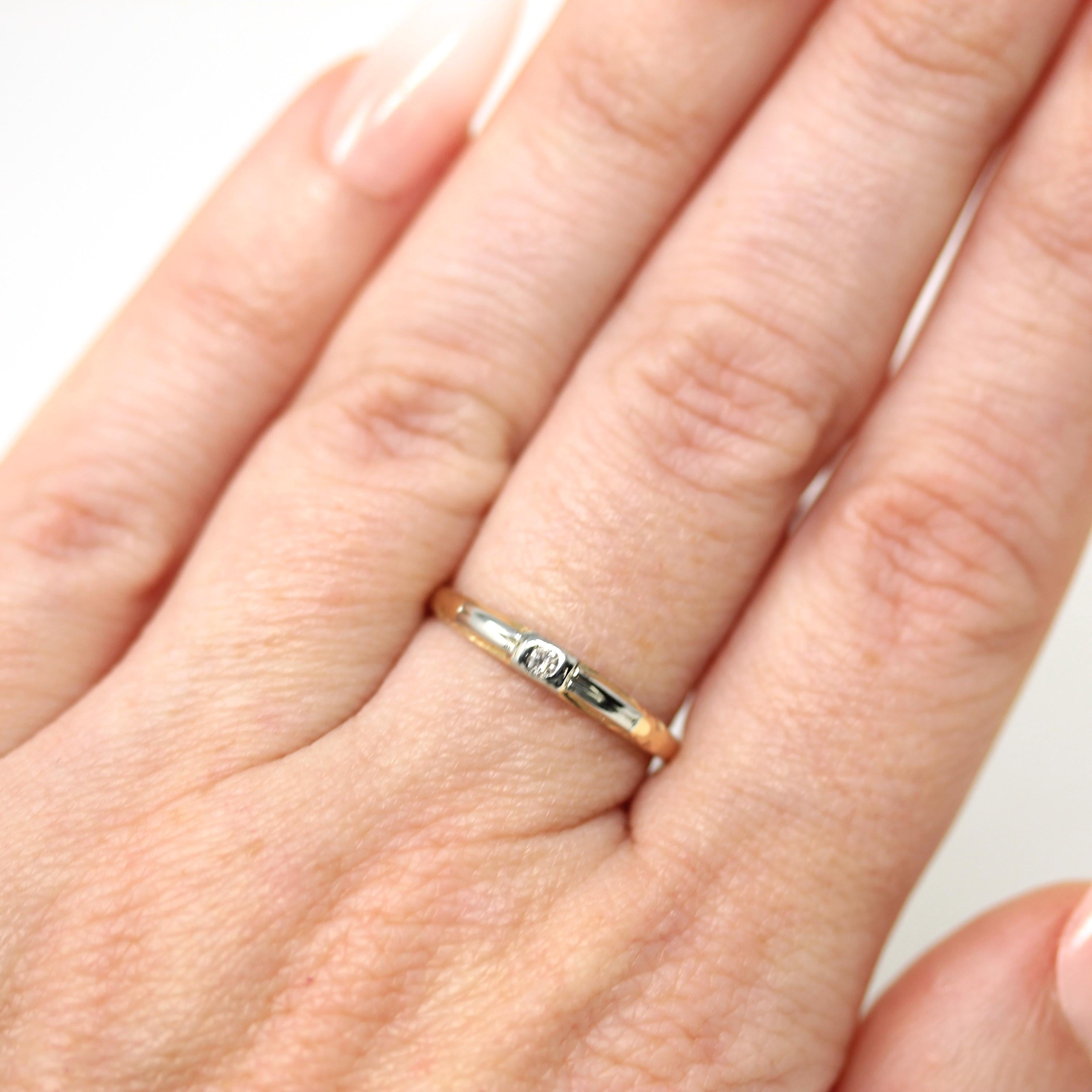 Vintage Wedding Band - Mid Century 14k Yellow & 18k White Gold Genuine Diamond Ring - Dated 1941 Size 5 1/2 Two Tone Fine Bridal 40s Jewelry