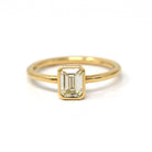 0.87 ct Emerald Cut Diamond Engagement Ring - 18k Yellow Gold Bezel Set Vintage Recycled Gem - Size 6 1/4 Fine Bridal Classic Fine Jewelry
