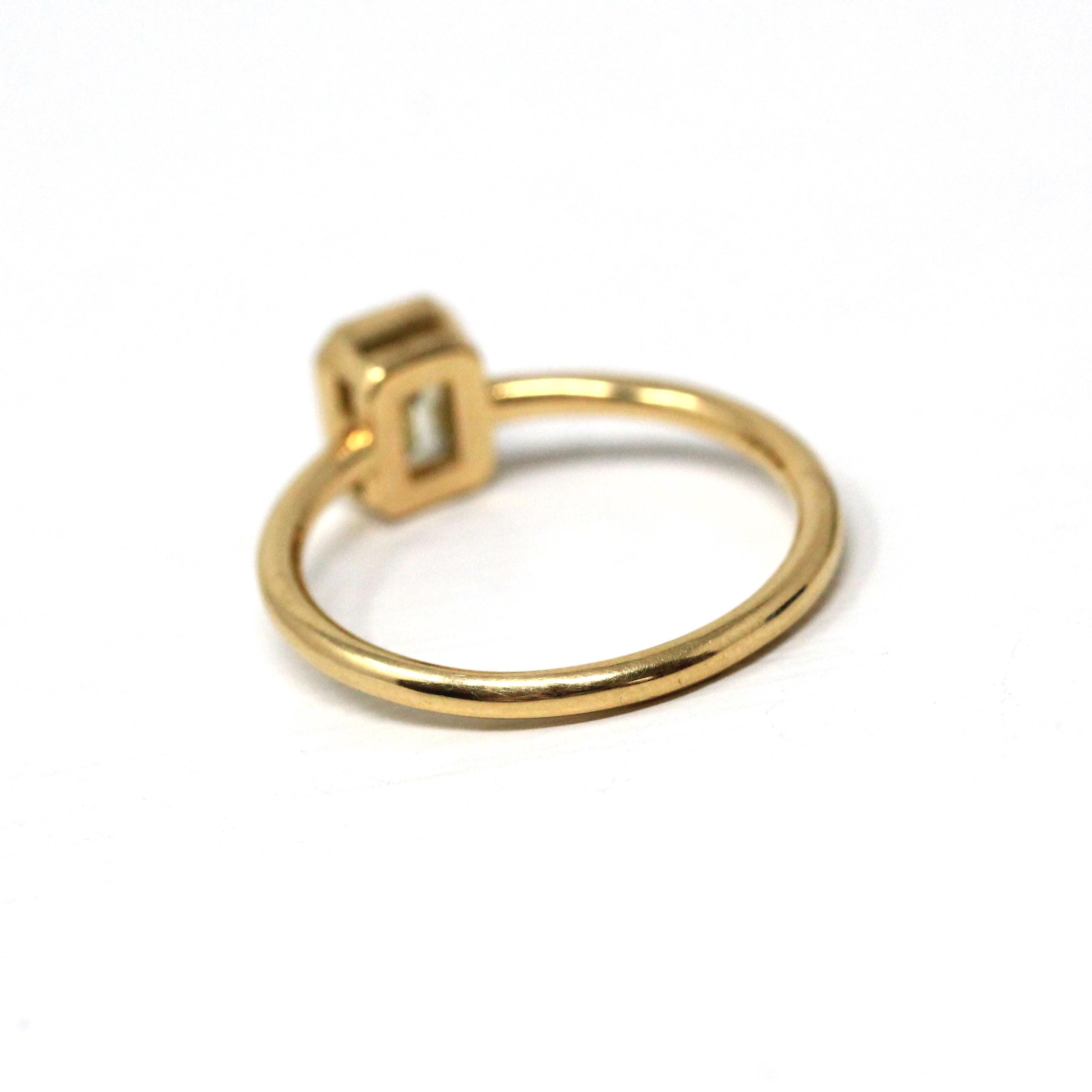 0.87 ct Emerald Cut Diamond Engagement Ring - 18k Yellow Gold Bezel Set Vintage Recycled Gem - Size 6 1/4 Fine Bridal Classic Fine Jewelry