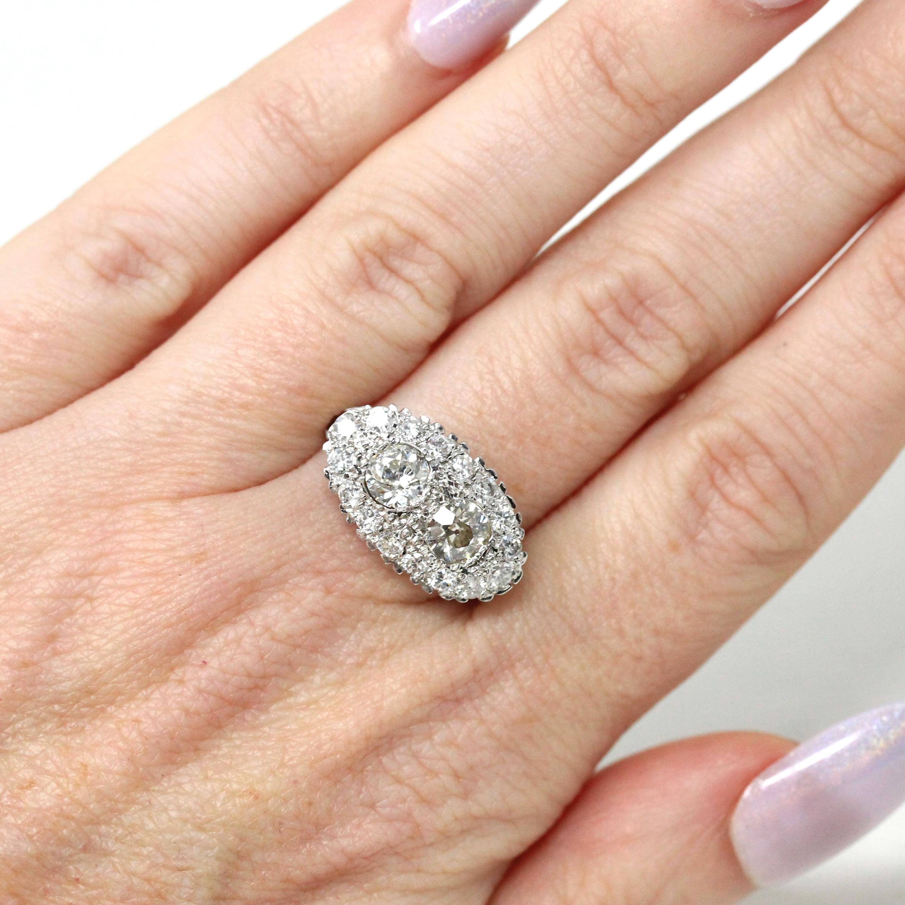 Mid Century Cluster Ring - Vintage 14k White Gold Natural Diamond Gemstone Band - Circa 1950s Size 7 3/4 Princess Anniversary Fine Jewelry