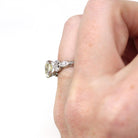 Vintage Engagement Ring - Platinum Retro Era 1.45 CTW Natural Diamonds - Circa 1950s Era Size 4.75 Fine Filigree Qualitative Report Jewelry