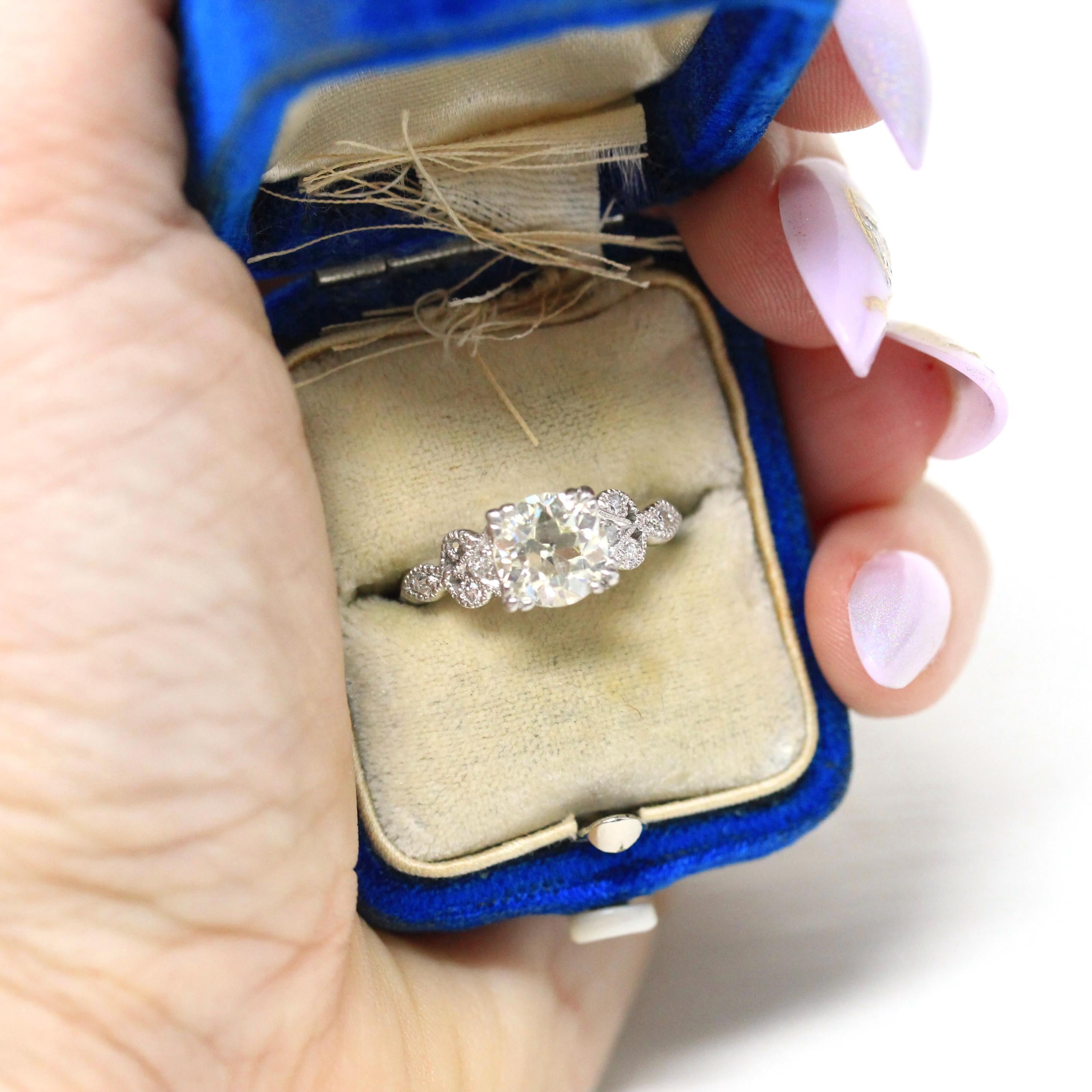 Vintage Engagement Ring - Platinum Retro Era 1.45 CTW Natural Diamonds - Circa 1950s Era Size 4.75 Fine Filigree Qualitative Report Jewelry