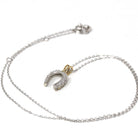 Diamond Horseshoe Pendant - Mid Century Era 14k White & Yellow Gold Natural .08 CTW Charm - Vintage Circa 1950s Good Luck Equestrian Jewelry