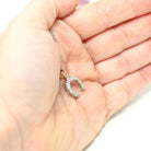 Diamond Horseshoe Pendant - Mid Century Era 14k White & Yellow Gold Natural .08 CTW Charm - Vintage Circa 1950s Good Luck Equestrian Jewelry