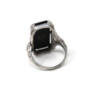 Vintage Onyx Ring - Art Deco 18k White Gold Natural Black Chalcedony Diamond Statement - Circa 1930s Size 5 Pharaoh Filigree Fine Jewelry