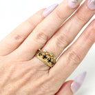 Vintage Tiara Ring - Estate 18k Yellow Gold Natural Diamonds Blue Sapphires Statement - Circa 1980s Princess Crown Fine Statement Jewelry