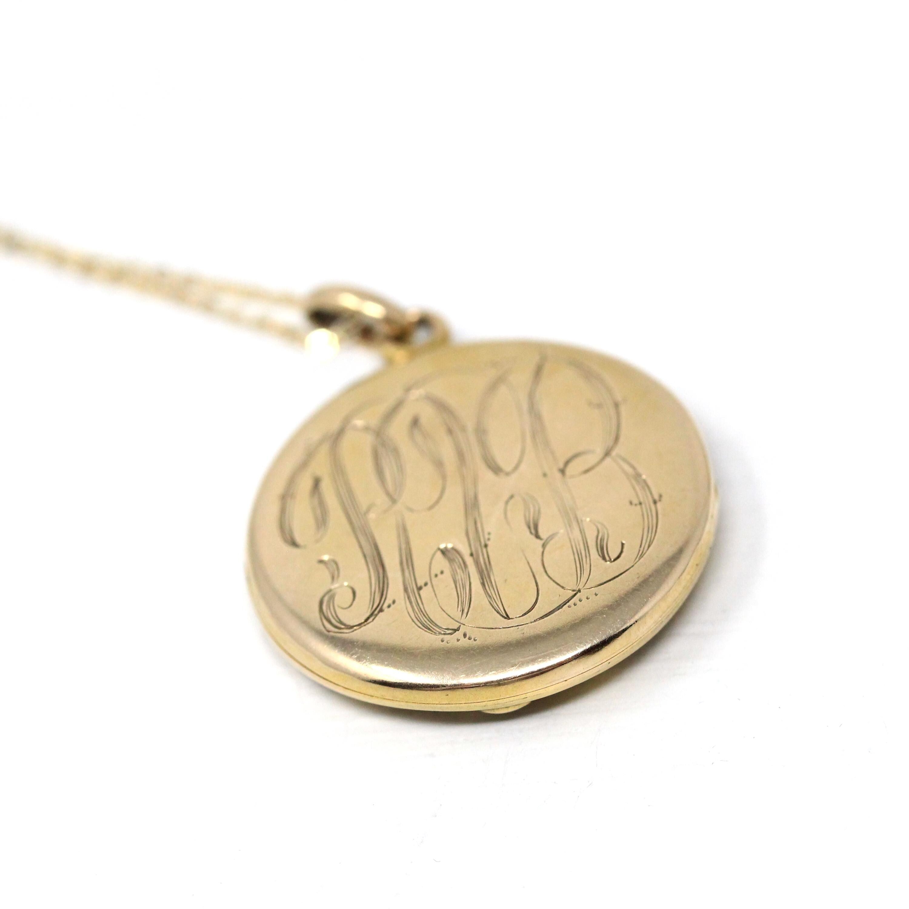 Art Nouveau Locket - Antique 10k Yellow Gold Flowing Hair Woman Pendant Necklace - Vintage 1900s Era Edwardian Letters Initials Fine Jewelry