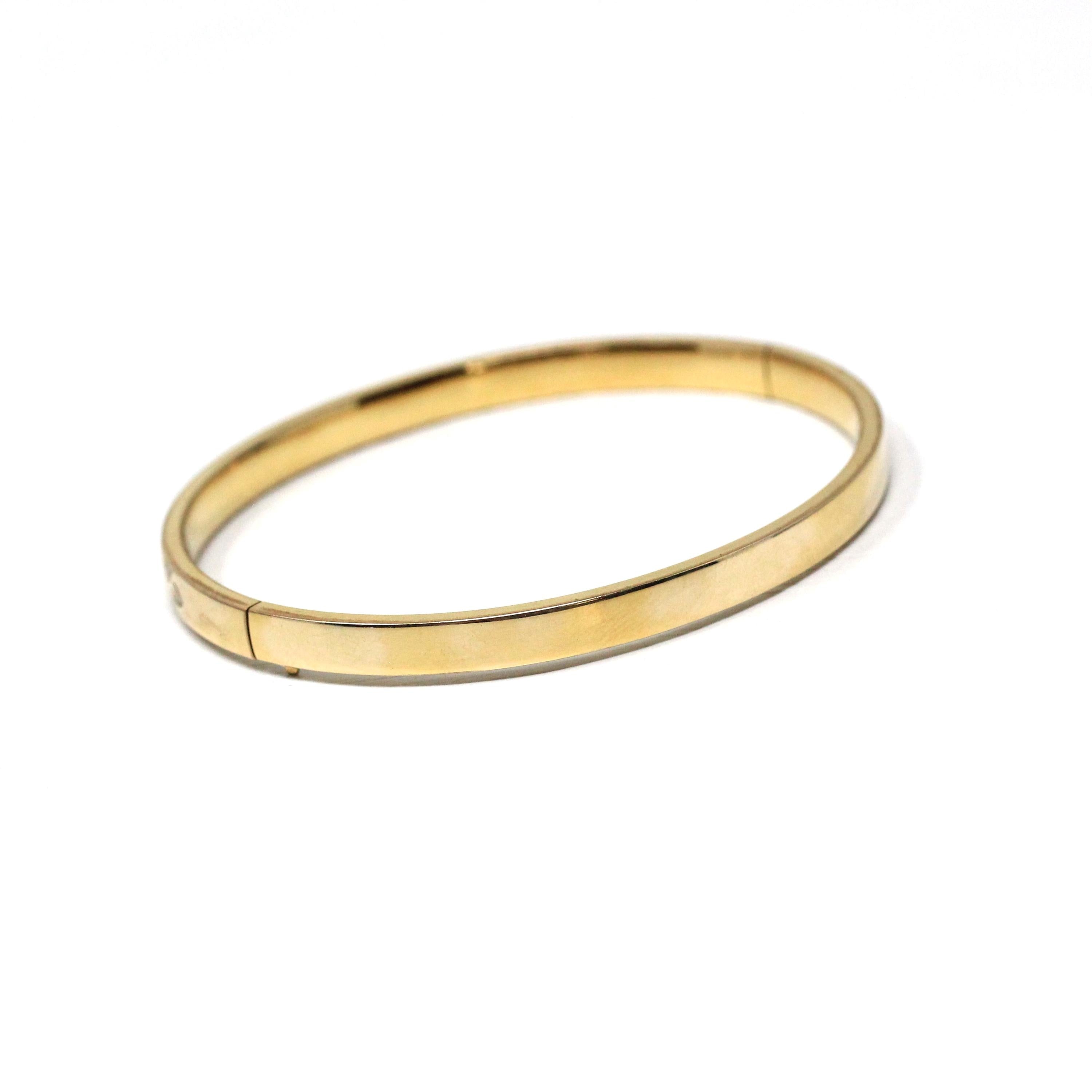 Vintage Flower Bangle - Retro 14k Gold Filled Engraved Flower Design Polished Bracelet - Circa 1960s Era Statement HFB H.F. Barrows Jewelry