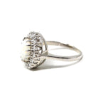 Vintage Opal & Diamond Halo Ring - Mid Century 14k White Gold Natural Gems - Retro Circa 1950s Era Size 6 1/2 Rainbow Cluster Fine Jewelry