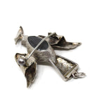Silver Bird Brooch - Retro Era Handmade Silver & Turquoise Gemstones Avian Pendant - Vintage Circa 1940s Perfume Compartment Fine Jewelry