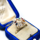 Thai Princess Ring - Retro 10k Yellow Gold Spinel Glass Tiger's Eye Ruby Sapphire Flower Gemstones - Vintage Circa 1960s Size 7 3/4 Jewelry