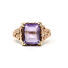 Vintage Amethyst Ring - Retro 10k Yellow & Rose Gold Natural Purple Faceted Gemstone - Circa 1940s Era Size 7 1/2 Two Tone Fine 40s Jewelry