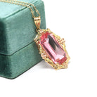 Simulated Pink Sapphire Necklace - Retro Era 10k Yellow & Rose Gold Glass Pendant - Vintage Circa 1940s September Birthstone Fine Jewelry