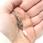 Antique Diamond Lavalier - Art Deco 14k White Gold Natural .06 CT Gemstone Pendant - Circa 1920s Era Art Deco Baroque Pearl Jewelry