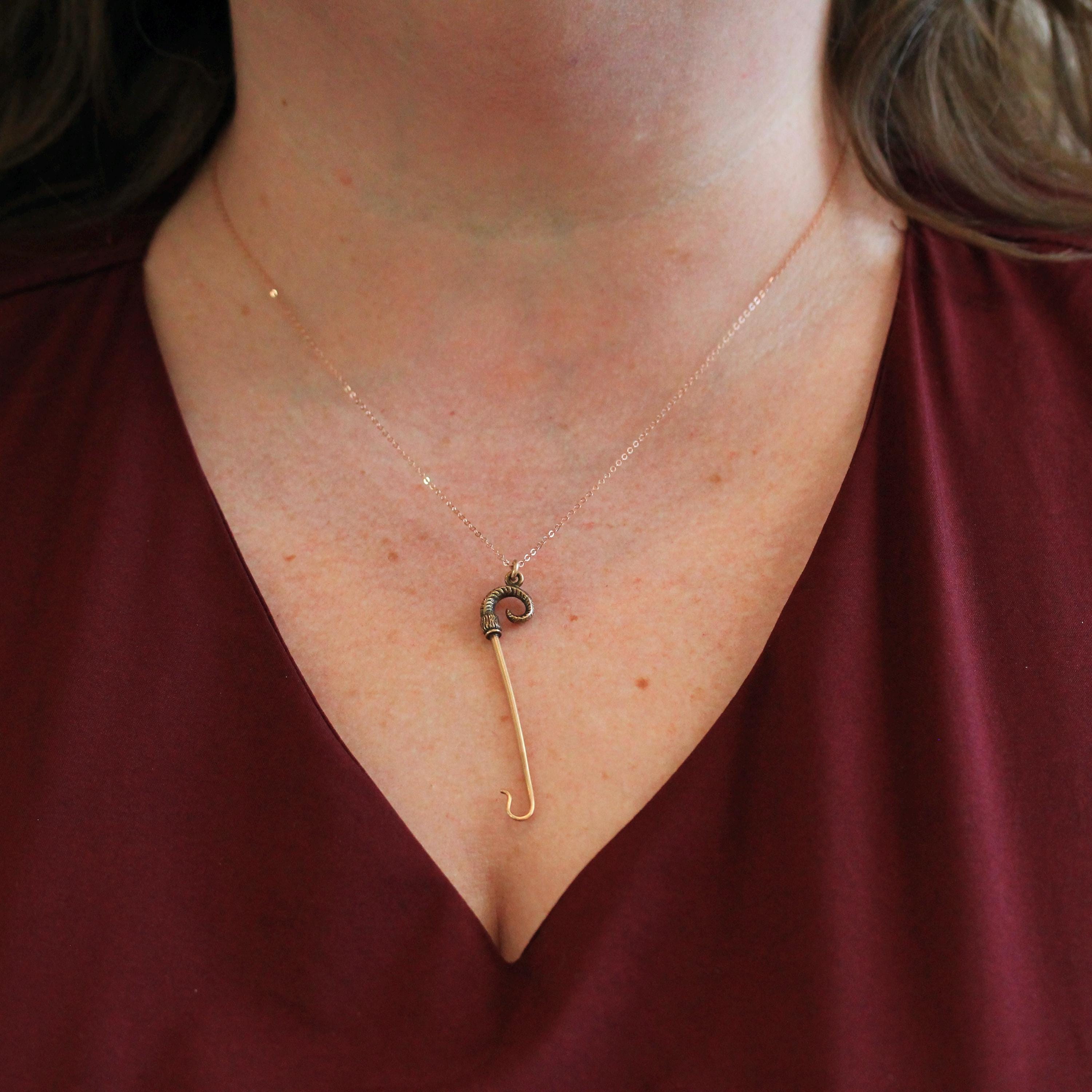 Victorian Hook Pendant - Antique 14k Rose Gold Ladies Utility Chatelaine Charm Necklace - Circa 1890s Dainty Fine Lady Of The Castle Jewelry