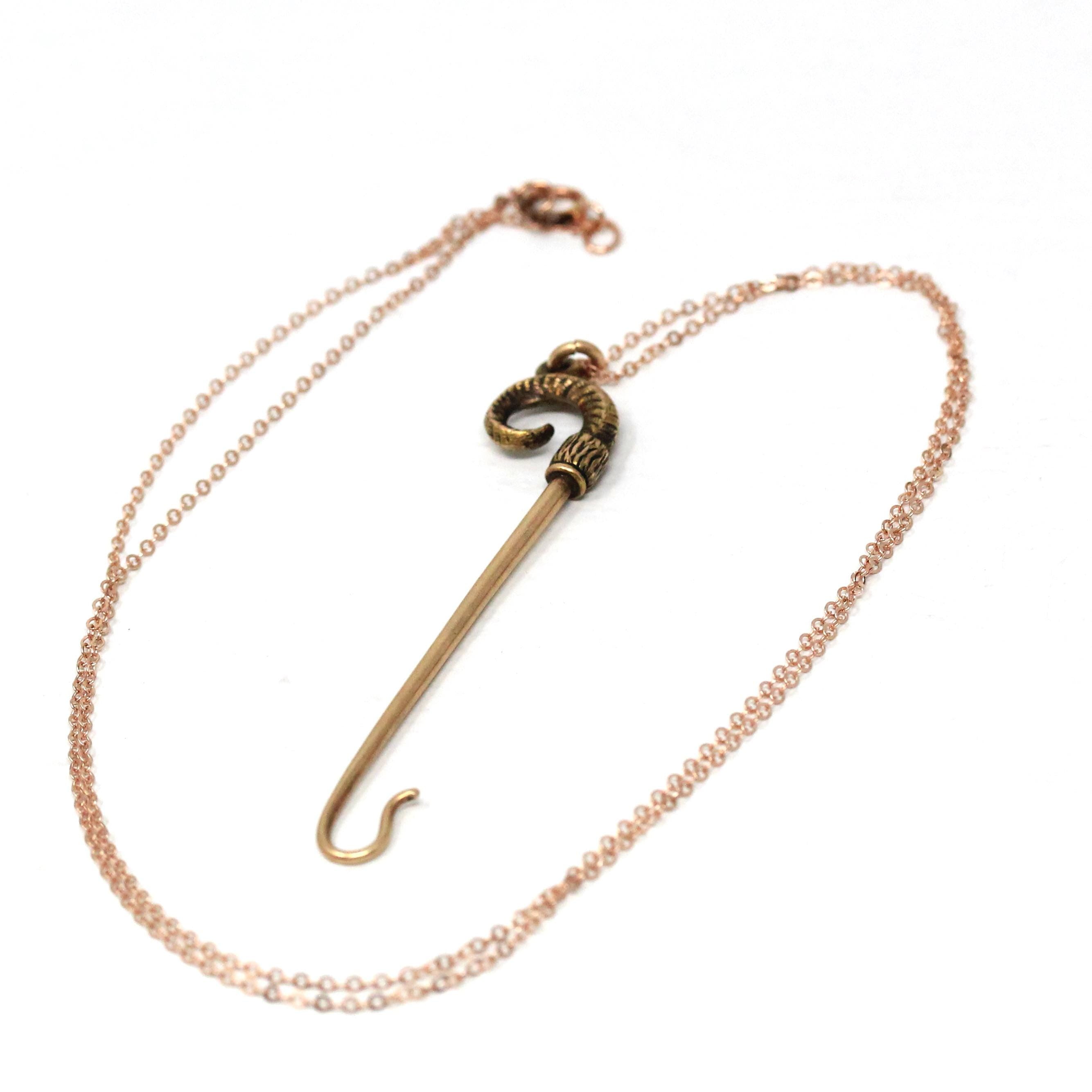 Victorian Hook Pendant - Antique 14k Rose Gold Ladies Utility Chatelaine Charm Necklace - Circa 1890s Dainty Fine Lady Of The Castle Jewelry