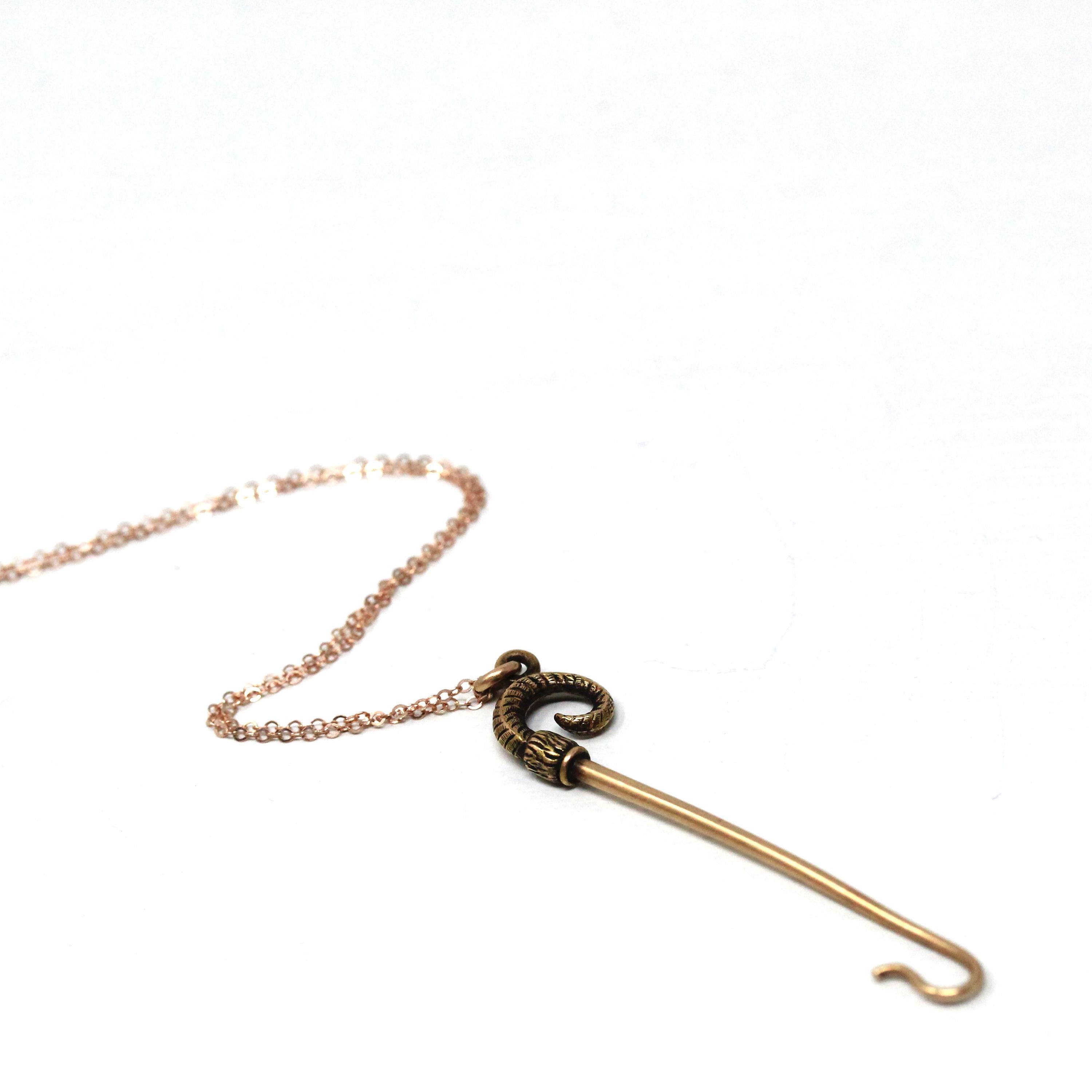 Victorian Hook Pendant - Antique 14k Rose Gold Ladies Utility Chatelaine Charm Necklace - Circa 1890s Dainty Fine Lady Of The Castle Jewelry