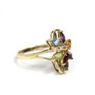 Rainbow Gemstone Ring - Modern 9k Yellow Gold Multi Color Gemstones - Hallmarked 2001 Size 8 1/4 Fine Floral Statement Birmingham Jewelry