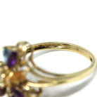 Rainbow Gemstone Ring - Modern 9k Yellow Gold Multi Color Gemstones - Hallmarked 2001 Size 8 1/4 Fine Floral Statement Birmingham Jewelry