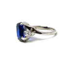 Created Spinel Ring - Retro Era 10k White Gold Octagonal Blue & Round White Gems - Circa 1960s Size 6 1/4 Fine Simulated Birthstone Jewelry