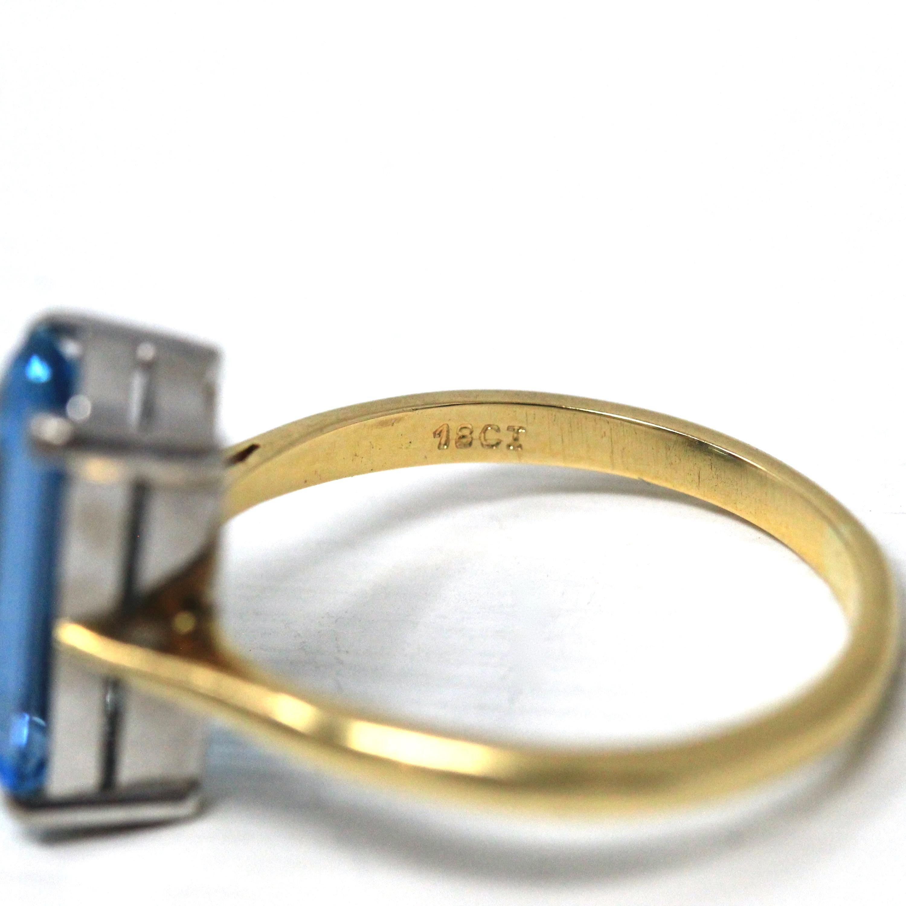 Estate Aquamarine Ring - Modern 18k Yellow & White Gold Elongated Emerald Cut 2.25 CT Natural Blue Gem - Circa 2000s Size 7 3/4 Fine Jewelry