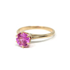 Created Pink Sapphire Ring - Vintage 10k Yellow Gold Round Faceted Retro Solitaire - Circa 1940s Size 6 Fine September Birthstone Jewelry