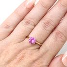 Created Pink Sapphire Ring - Vintage 10k Yellow Gold Round Faceted Retro Solitaire - Circa 1940s Size 6 Fine September Birthstone Jewelry