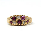 Antique Ruby & Diamond Ring - Edwardian 18k Yellow Gold Natural Red Gemstones Anniversary Band - Circa 1900s Size 4 3/4 Fine Bridal Jewelry