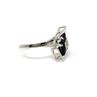 Vintage Onyx Ring - Retro 10k White Gold Natural Diamond Black Chalcedony Gem - Circa 1960s Era Size 7 Kite Navette Fine Bohemian Jewelry