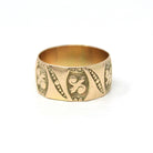 Antique Cigar Band - Victorian 14k Yellow Gold Engraved Designs Unisex Ring - Circa 1890s Era Size 6 Fine Statement Jewelry